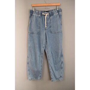 GAP Pull On Barrel Jeans Medium Elastic Waist Drawstring Light Wash